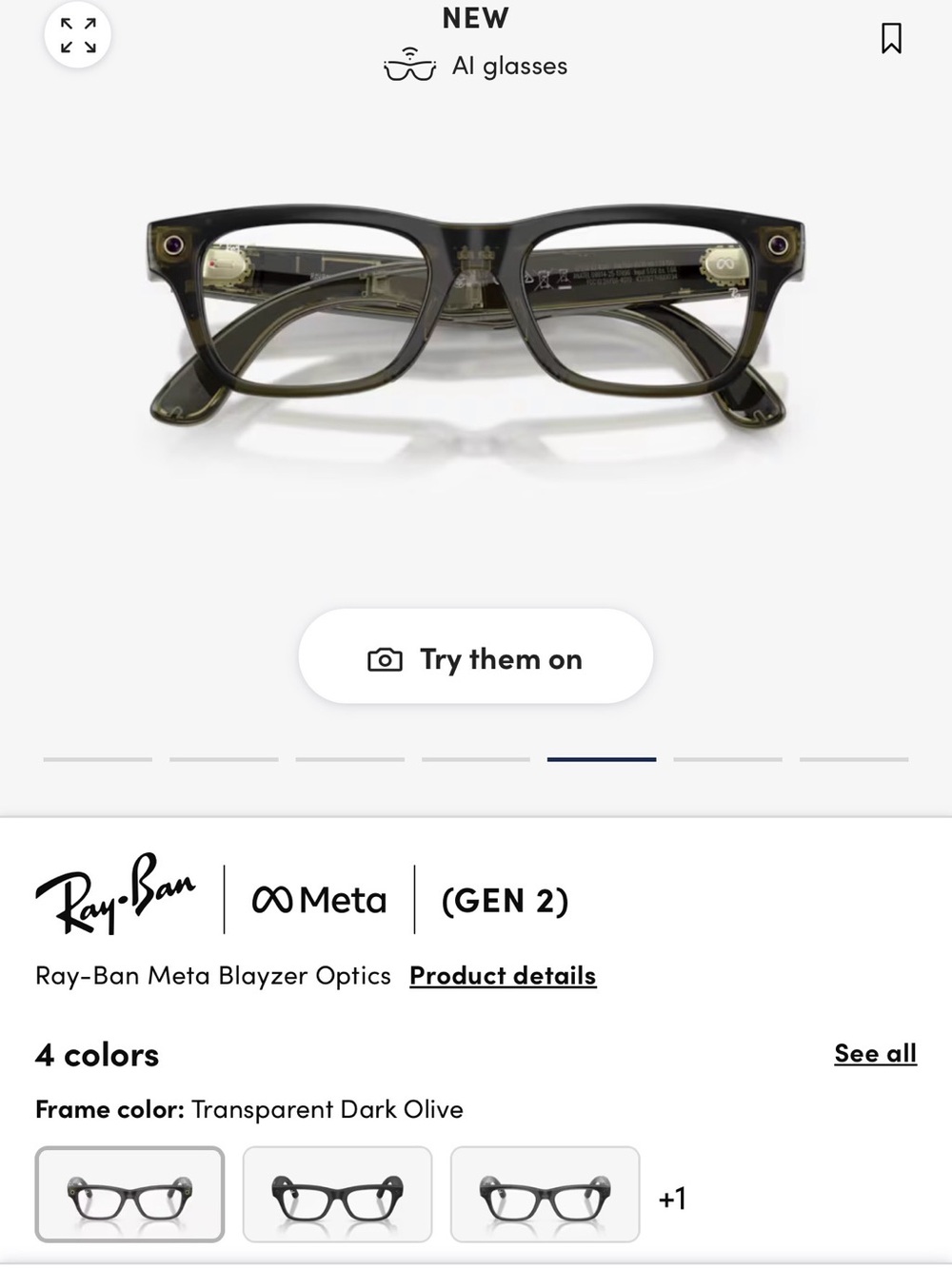 Ray-ban meta transparent dark olive with EXTRACTIVE lenses